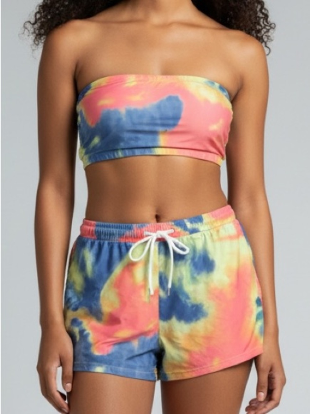 NEW•Totally Tie-Dye Tube Top & Drawstring Shorts Swim Set•1X-2X